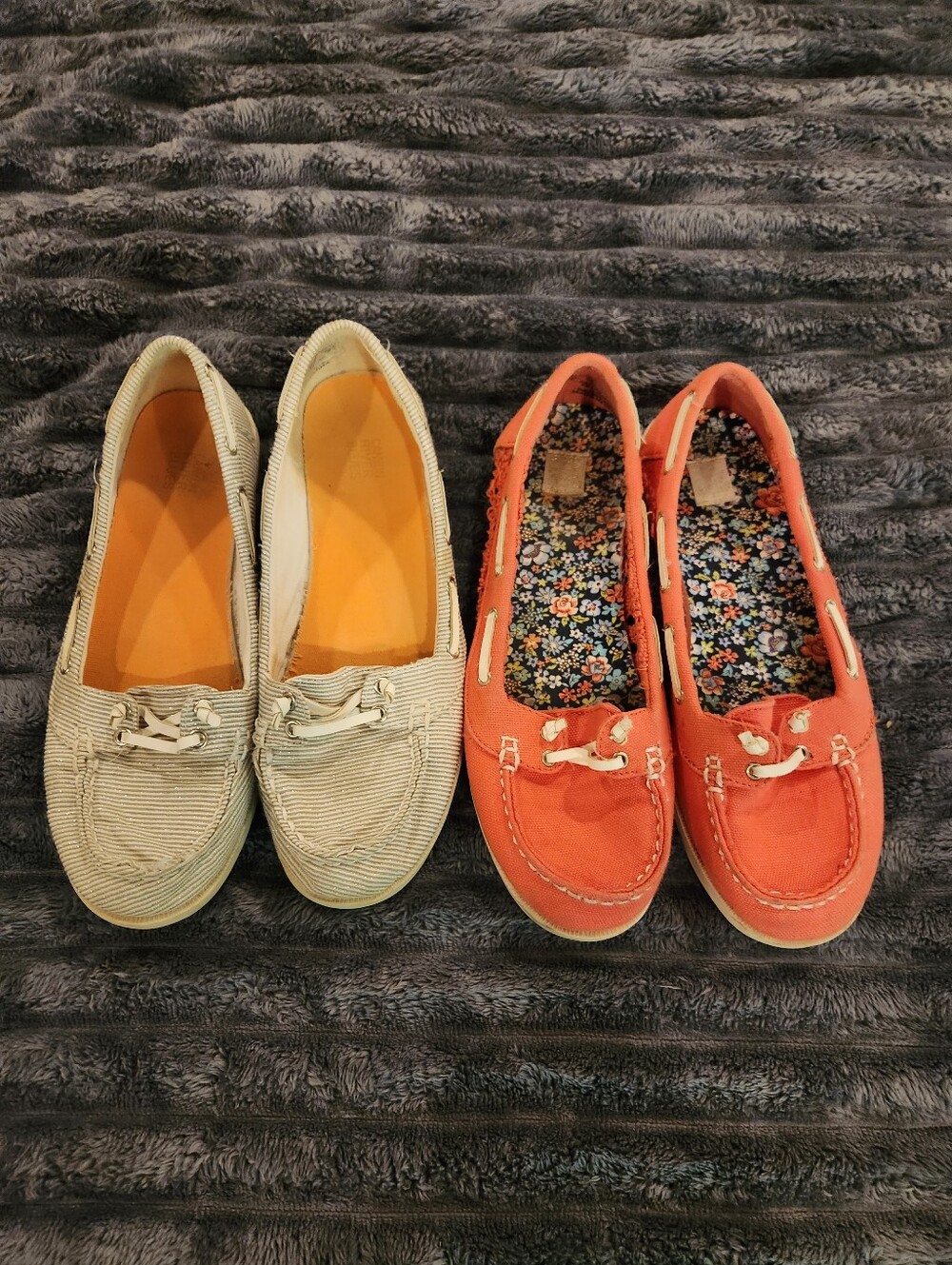 Two Pairs of Casual Slip-On Boat Shoes - Coral and Light Blue